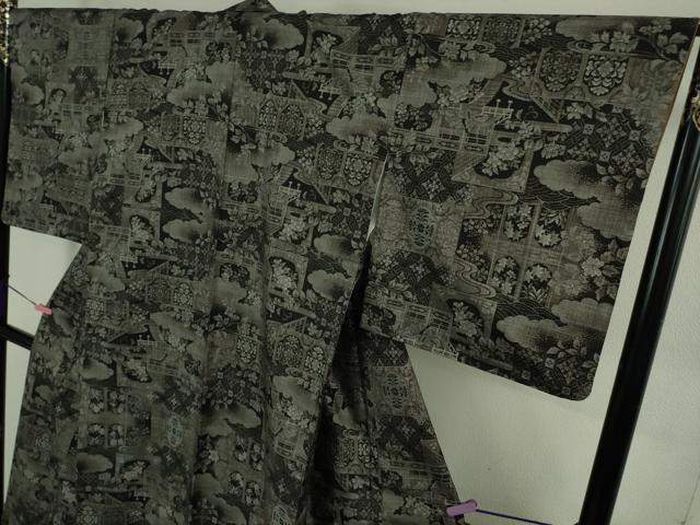 平和屋本店●極上　本場大島紬　12マルキ　屏風人物花文　逸品　DZAB3745kh6