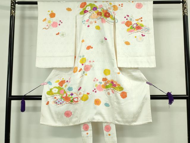 平和屋本店[]極上　創業460年・千總　七五三　女の子　3歳　祝着・襦袢セット　駒刺繍　松梅文　桜色地　金彩　逸品　未使用　DZAB3751kh6