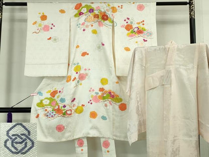 平和屋本店[]極上　創業460年・千總　七五三　女の子　3歳　祝着・襦袢セット　駒刺繍　松梅文　桜色地　金彩　逸品　未使用　DZAB3751kh6