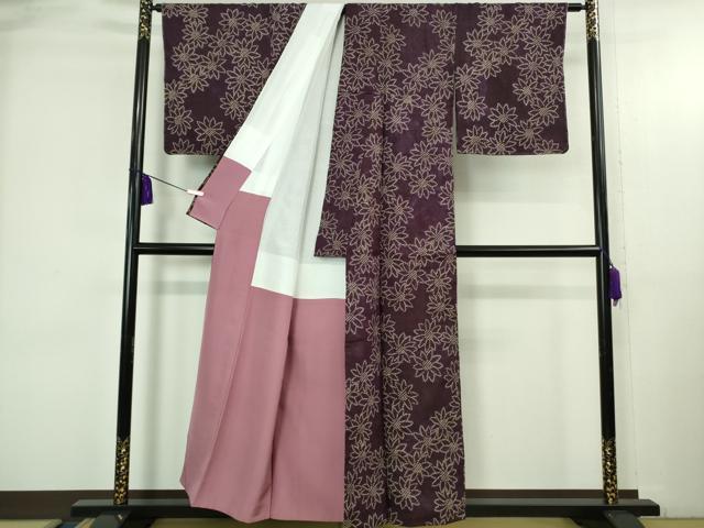 平和屋本店●極上　岩手の匠　草紫堂　南部絞り　紫根染　紬　花尽くし　正絹　逸品　DZAB3752kh6