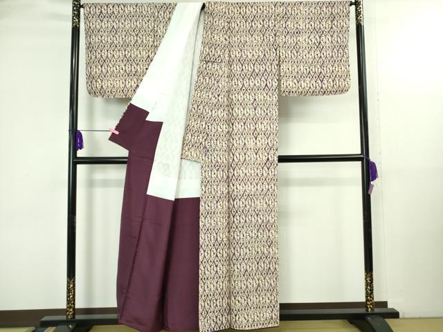 平和屋本店●極上　岩手の匠　草紫堂　南部絞り　紫根染　紬　網目文　正絹　逸品　DZAB3753kh6