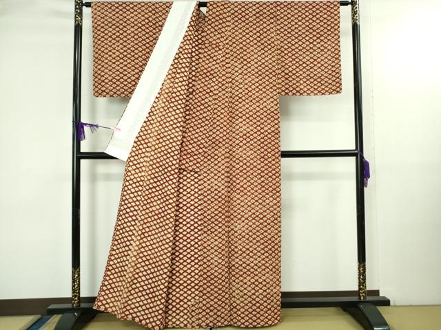 平和屋本店▽極上　岩手の匠　草紫堂　南部絞り　茜染　紬　単衣　正絹　逸品　未使用　DZAB3756kh6
