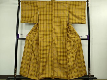 平和屋本店●極上 本場黄八丈 まるまなこ 紬 格子 逸品 DZAB3757kh6