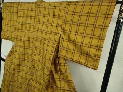 平和屋本店●極上 本場黄八丈 まるまなこ 紬 格子 逸品 DZAB3757kh6