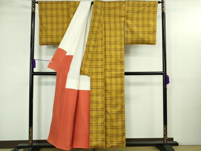 平和屋本店●極上 本場黄八丈 まるまなこ 紬 格子 逸品 DZAB3757kh6