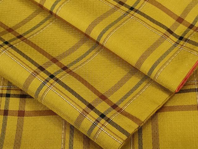 平和屋本店●極上 本場黄八丈 まるまなこ 紬 格子 逸品 DZAB3757kh6