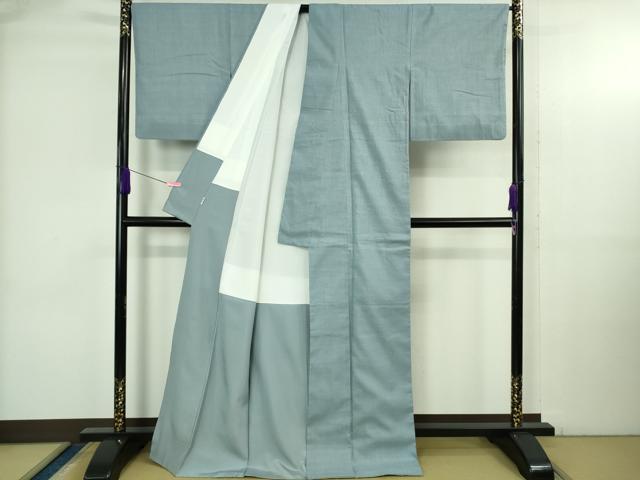 平和屋本店●極上　本場結城紬　重要無形文化財　地機　小倉商店謹製　色無地　勿忘草色　高島屋扱い　証紙付き　逸品　DZAB3761kh6