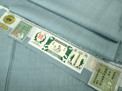 平和屋本店●極上　本場結城紬　重要無形文化財　地機　小倉商店謹製　色無地　勿忘草色　高島屋扱い　証紙付き　逸品　DZAB3761kh6