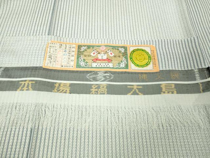 平和屋本店＊極上　夏物　本場縞大島紬　夏大島　縄文縞　寿紬工房謹製　証紙付き　逸品　未使用　DZAB3764kh6
