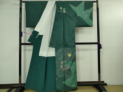 平和屋本店●極上　名門・上野家　上野街子　清染居　訪問着　白山紬　カエル　蛙　蓮　高麗納戸色地　逸品　DZAB3767kh6