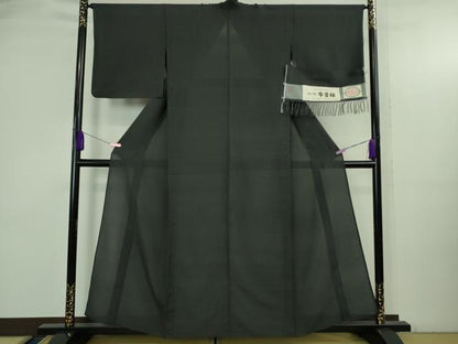 平和屋本店＊極上　夏物　石川県指定無形文化財　夏牛首紬　白山工房　手織り　縞　黒地　証紙付き　逸品　DZAB3769kh6