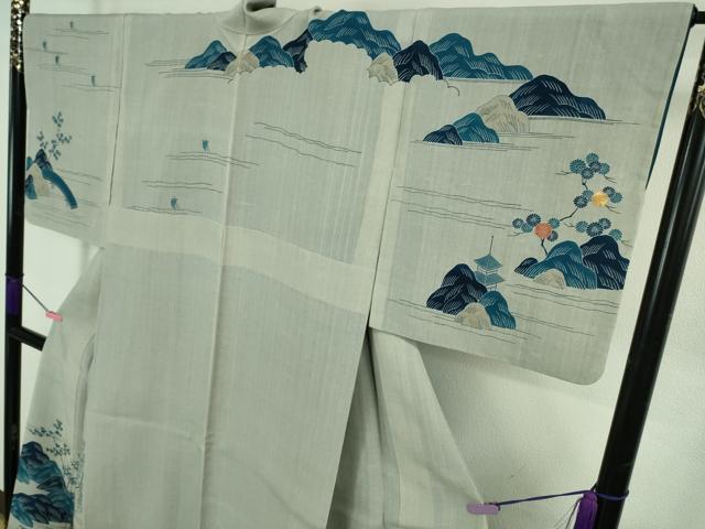 平和屋本店●極上　人間国宝　五代　田畑喜八　訪問着　紗紬　紗袷　駒刺繍　枝垂れ柳風景　金糸　逸品　DZAB3770kh6