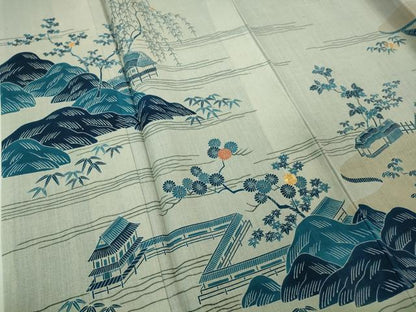 平和屋本店●極上　人間国宝　五代　田畑喜八　訪問着　紗紬　紗袷　駒刺繍　枝垂れ柳風景　金糸　逸品　DZAB3770kh6