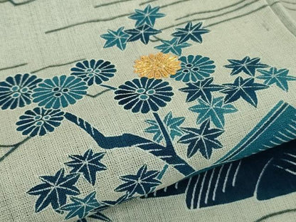平和屋本店●極上　人間国宝　五代　田畑喜八　訪問着　紗紬　紗袷　駒刺繍　枝垂れ柳風景　金糸　逸品　DZAB3770kh6