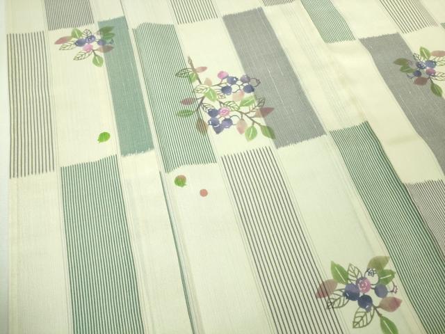 平和屋本店▽超希少　日本工芸会正会員　染色型絵染作家 岩井香楠子　訪問着　紬地　単衣　ブルーベリー　たとう紙付き　逸品　DZAB3773kh6