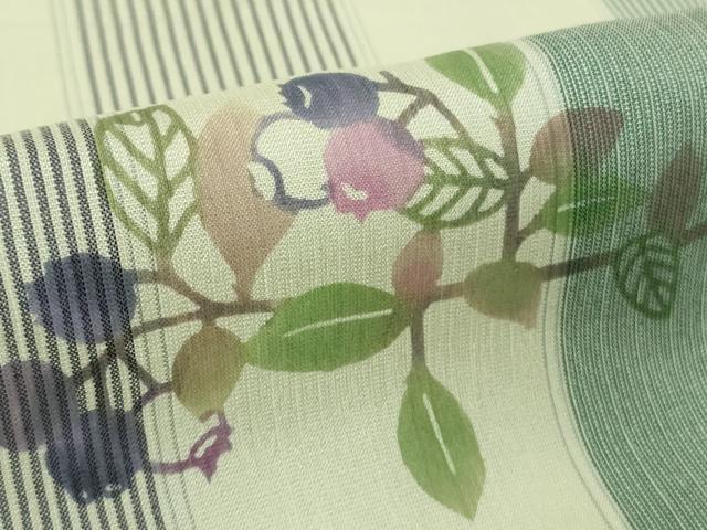 平和屋本店▽超希少　日本工芸会正会員　染色型絵染作家 岩井香楠子　訪問着　紬地　単衣　ブルーベリー　たとう紙付き　逸品　DZAB3773kh6