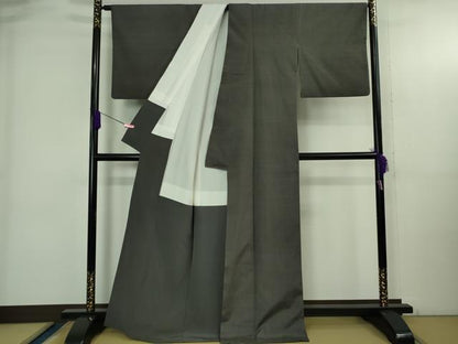 平和屋本店●極上 柿渋紬 地織紬 菱一謹製 工芸染織 宮下 小千谷織物 色無地 藍墨茶色 証紙・たとう紙付き 逸品 DZAB3774kh6