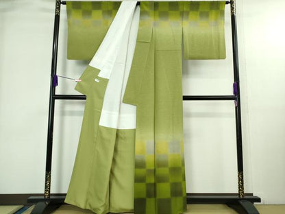 平和屋着物●極上　染色工芸作家　眉山　訪問着　市松　暈し染め　反端付き　逸品　DZAB3793kh6