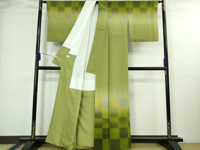 平和屋着物●極上　染色工芸作家　眉山　訪問着　市松　暈し染め　反端付き　逸品　DZAB3793kh6