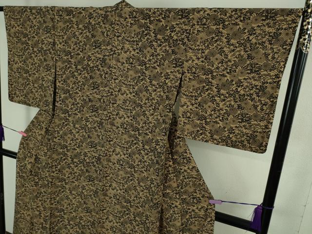 平和屋着物▽極上 柿渋染 小紋 単衣 作家物 型染 日本の文様 京からかみ文様 反端付き 逸品 未使用 DZAB3795kh6