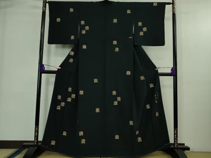 平和屋着物●極上　印傳　小紋　葉葦工房謹製　草葉文　百入茶色地　逸品　未使用　DZAB3799kh6