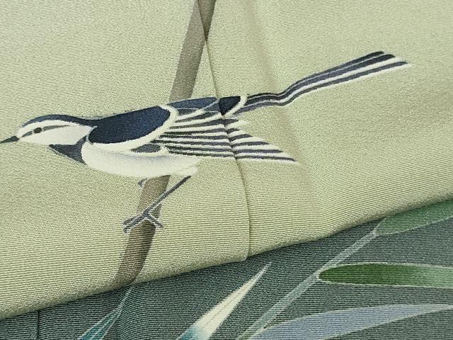 平和屋本店●極上 十日町 加賀草木友禅の第一人者 田村哲彦 訪問着 枝葉に小鳥 枯野色地 暈し染め 健勝苑扱い ロング丈 逸品 DZAB3800kh6
