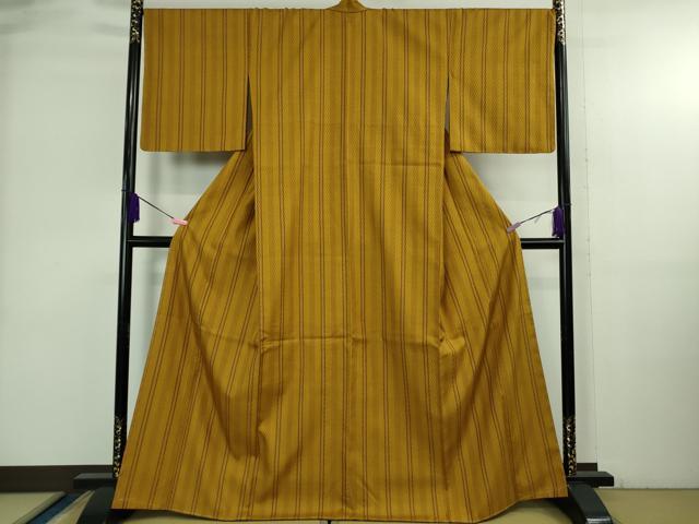 平和屋本店●極上　山下八百子　本場黄八丈　紬　市松綾織　縞　逸品　未使用　DZAB3801kh6