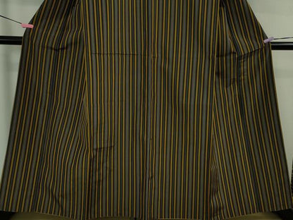 平和屋本店●極上　本場黄八丈　黒八丈　紬　平織　縞　逸品　DZAB3802kh6