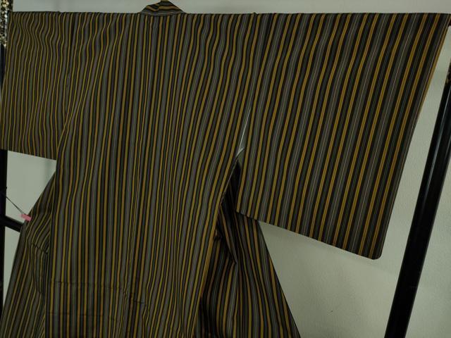平和屋本店●極上　本場黄八丈　黒八丈　紬　平織　縞　逸品　DZAB3802kh6