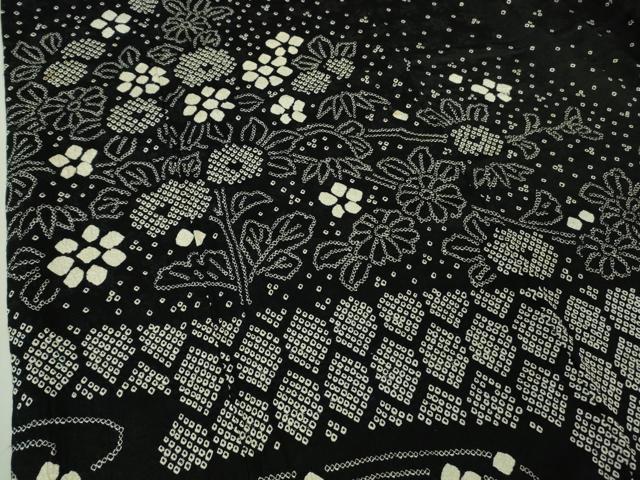 平和屋着物●極上　訪問着　絞り　草花文　黒地　逸品　DZAB3808kh6