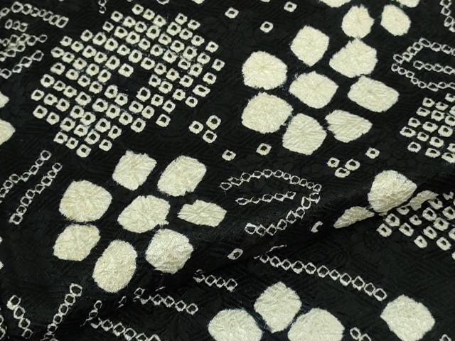 平和屋着物●極上　訪問着　絞り　草花文　黒地　逸品　DZAB3808kh6