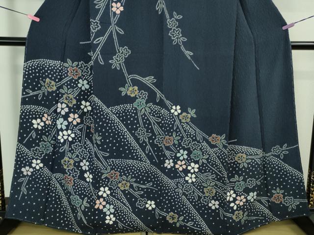 平和屋着物●極上　訪問着　絞り　枝垂れ花　深縹色地　金彩　逸品　未使用　DZAB3810kh6