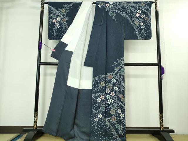 平和屋着物●極上　訪問着　絞り　枝垂れ花　深縹色地　金彩　逸品　未使用　DZAB3810kh6