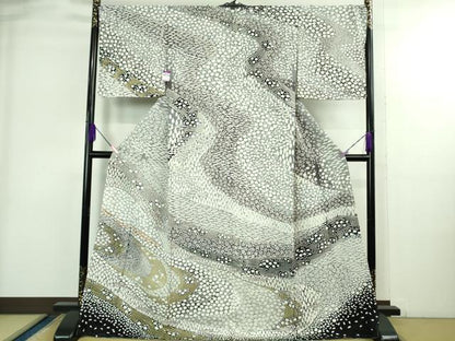 平和屋本店●極上 訪問着 東雲絞り 相良刺繍 流水花文 暈し染め 金糸 銀通し地 ロング丈 逸品 未使用 DZAB3811kh6