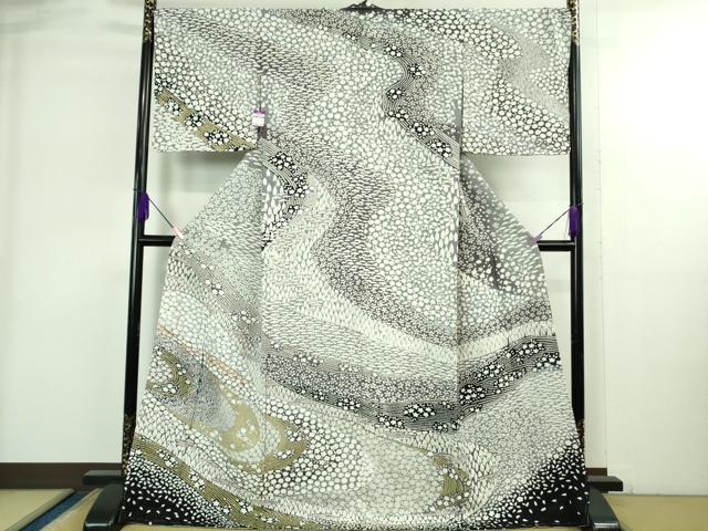 平和屋本店●極上 訪問着 東雲絞り 相良刺繍 流水花文 暈し染め 金糸 銀通し地 ロング丈 逸品 未使用 DZAB3811kh6