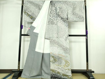 平和屋本店●極上 訪問着 東雲絞り 相良刺繍 流水花文 暈し染め 金糸 銀通し地 ロング丈 逸品 未使用 DZAB3811kh6
