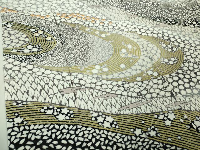 平和屋本店●極上 訪問着 東雲絞り 相良刺繍 流水花文 暈し染め 金糸 銀通し地 ロング丈 逸品 未使用 DZAB3811kh6