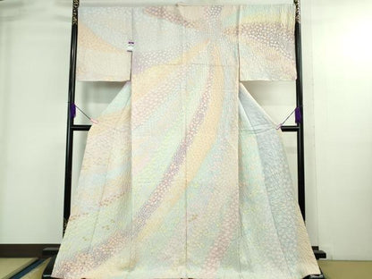 平和屋本店●極上 訪問着 東雲絞り 相良刺繍 笹花文 暈し染め 金糸 銀通し地 逸品 未使用 DZAB3812kh6