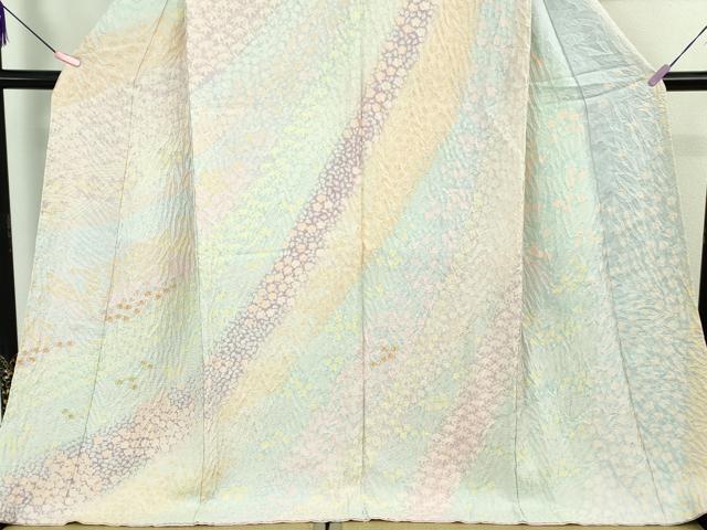 平和屋本店●極上 訪問着 東雲絞り 相良刺繍 笹花文 暈し染め 金糸 銀通し地 逸品 未使用 DZAB3812kh6
