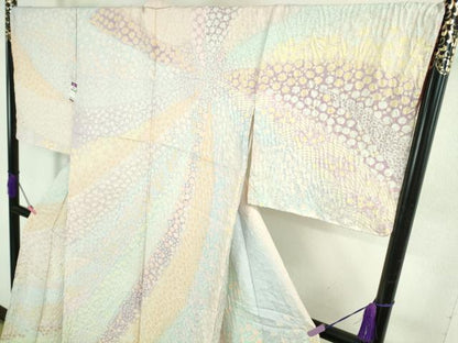 平和屋本店●極上 訪問着 東雲絞り 相良刺繍 笹花文 暈し染め 金糸 銀通し地 逸品 未使用 DZAB3812kh6