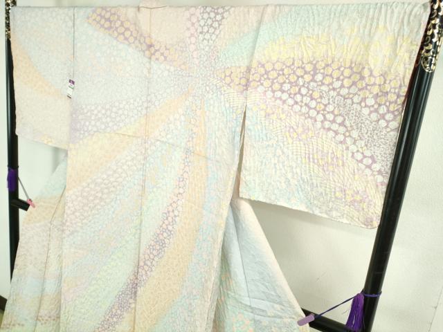 平和屋本店●極上 訪問着 東雲絞り 相良刺繍 笹花文 暈し染め 金糸 銀通し地 逸品 未使用 DZAB3812kh6