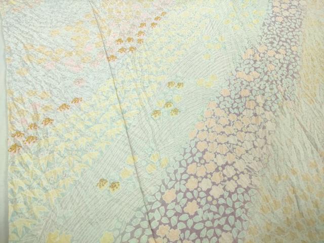 平和屋本店●極上 訪問着 東雲絞り 相良刺繍 笹花文 暈し染め 金糸 銀通し地 逸品 未使用 DZAB3812kh6