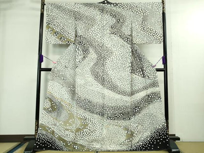 平和屋本店●極上 訪問着 東雲絞り 相良刺繍 流水花文 暈し染め 金糸 銀通し地 逸品 未使用 DZAB3813kh6