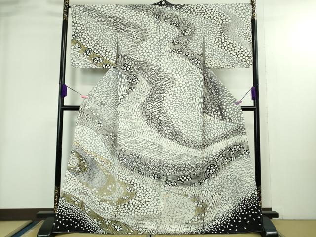 平和屋本店●極上 訪問着 東雲絞り 相良刺繍 流水花文 暈し染め 金糸 銀通し地 逸品 未使用 DZAB3813kh6
