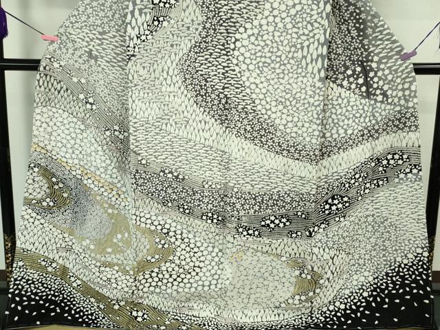 平和屋本店●極上 訪問着 東雲絞り 相良刺繍 流水花文 暈し染め 金糸 銀通し地 逸品 未使用 DZAB3813kh6