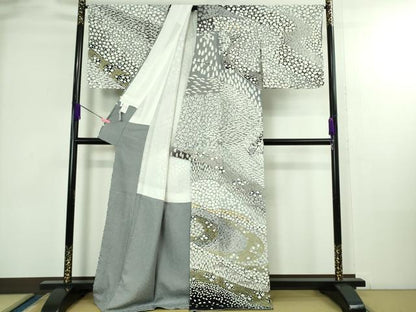 平和屋本店●極上 訪問着 東雲絞り 相良刺繍 流水花文 暈し染め 金糸 銀通し地 逸品 未使用 DZAB3813kh6