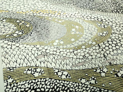 平和屋本店●極上 訪問着 東雲絞り 相良刺繍 流水花文 暈し染め 金糸 銀通し地 逸品 未使用 DZAB3813kh6