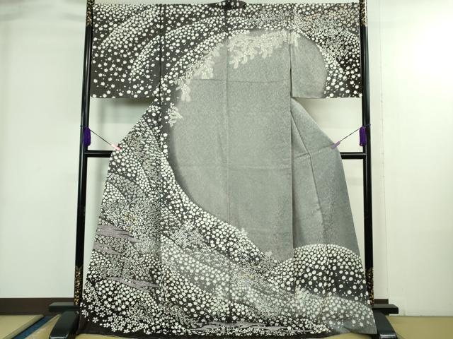 平和屋本店●極上 訪問着 東雲絞り 相良刺繍 草花文 暈し染め 金糸 銀通し地 ロング丈 逸品 未使用 DZAB3814kh6
