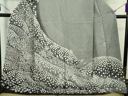 平和屋本店●極上 訪問着 東雲絞り 相良刺繍 草花文 暈し染め 金糸 銀通し地 ロング丈 逸品 未使用 DZAB3814kh6