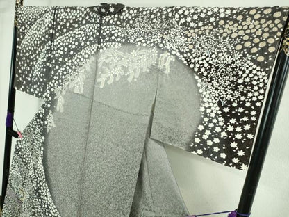 平和屋本店●極上 訪問着 東雲絞り 相良刺繍 草花文 暈し染め 金糸 銀通し地 ロング丈 逸品 未使用 DZAB3814kh6